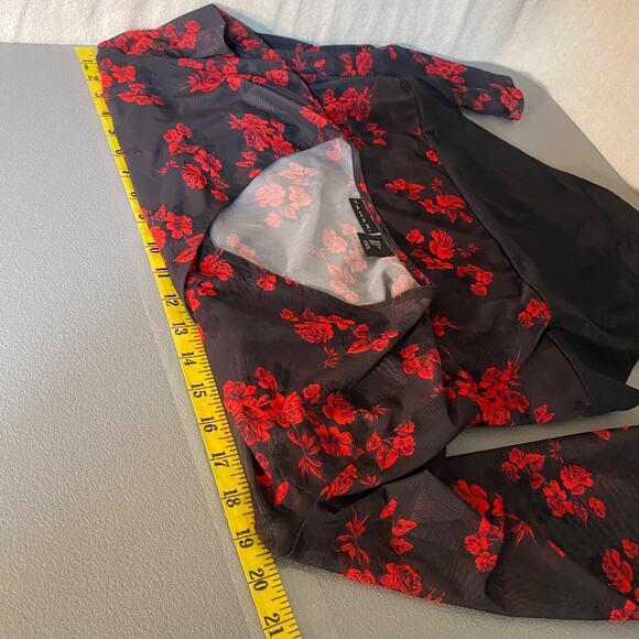 Tahari Womens Dark Floral Wrap Bodysuit Size Large Sheer Whimsigoth Romantic - Picture 8 of 10